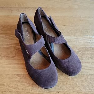 Michelle D Brown Suede Leather Mary Jane Wedge Heel